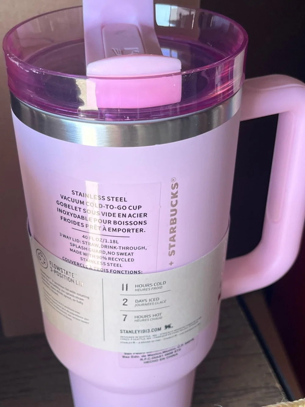 Stanley Starbucks flowstate cold 40oz Pink viral Tumbler water bottle cup straw - Picture 5 of 5